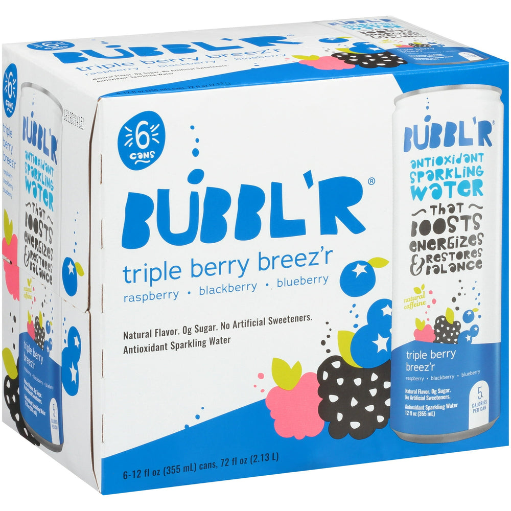 BUBBL'R Antioxidant Triple Berry Breez'r · Agua mineral · 6 latas de 355 ml