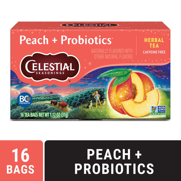 Celestial Seasonings Peach Probiotics Caffeine-Free · Salsa y sazonador · 16 pzas
