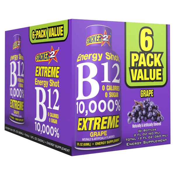 Stacker 2 B12 10 000% Energy Shot Grape · Bebida energética · 6 pzas de 57 g