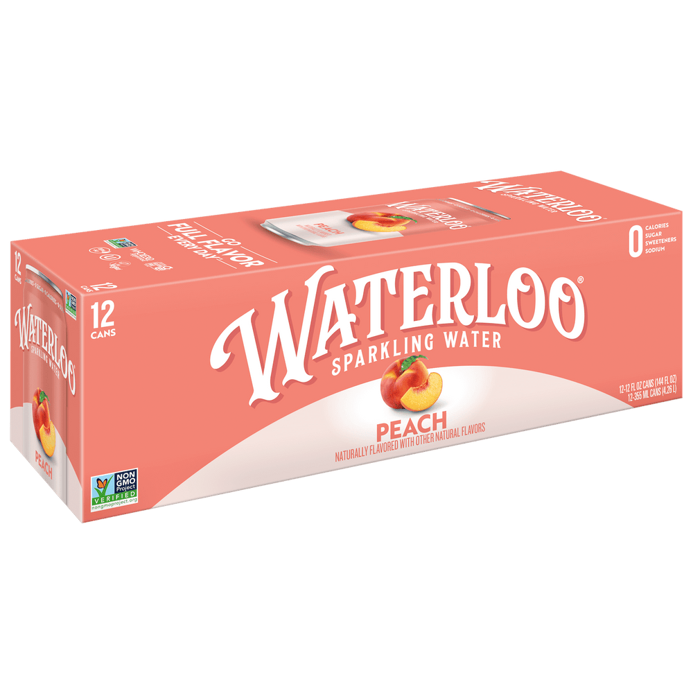 Waterloo Peach · Agua mineral · 12 latas de 355 ml