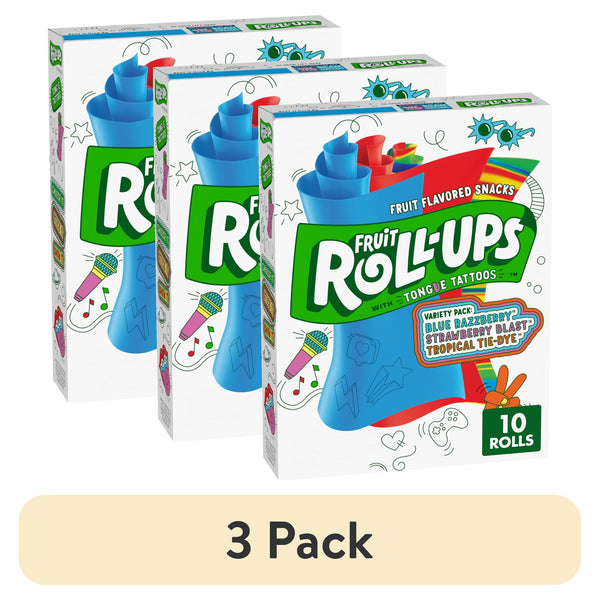 Fruit Roll-Ups Variedad Blue Razzberry, Strawberry Blast y Tropical Tie-Dye · Gomitas · 3 pack