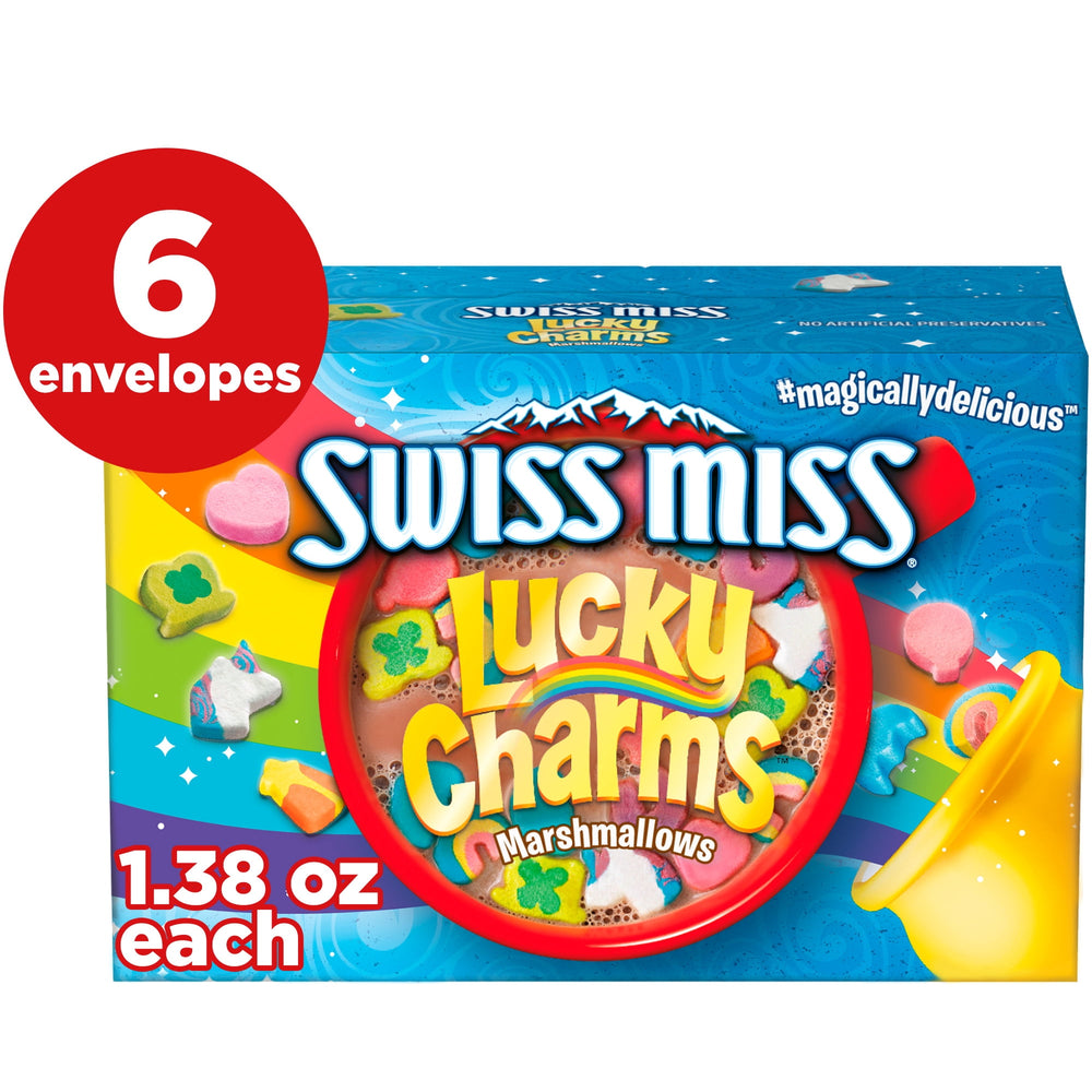 Swiss Miss Chocolate Hot Cocoa Mix with Lucky Charms · Malvaviscos · 6 pzas de 39 g