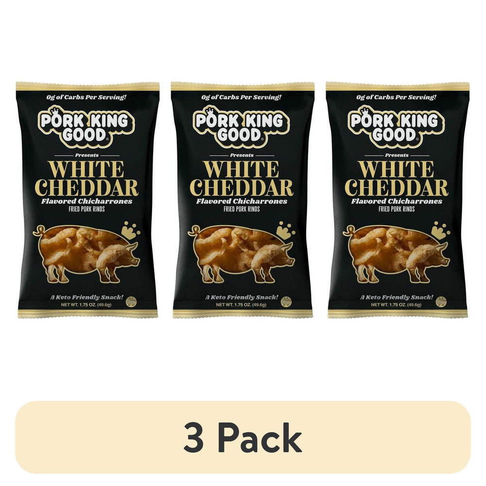 Pork King Good White Cheddar Pork Rinds · Frituras · 3 pack de 50 g