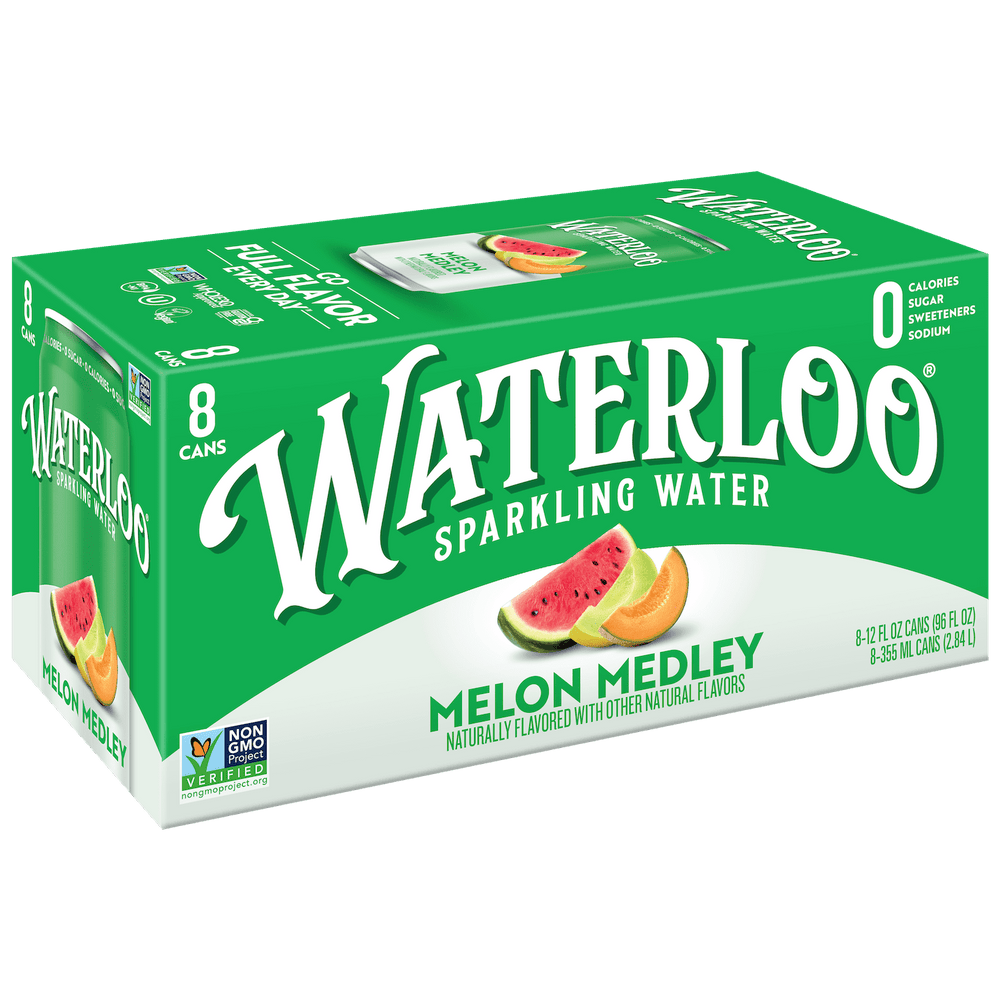 Waterloo Melon Medley · Agua mineral · 8 latas de 355 ml