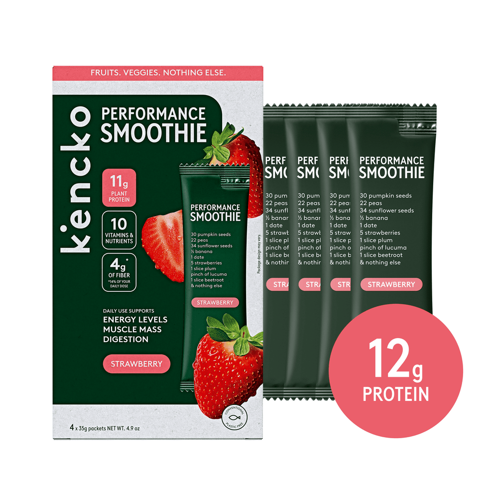 Kencko Strawberry Fruit & Veggie Performance Protein · Polvo para agua · 4 pack de 35 g