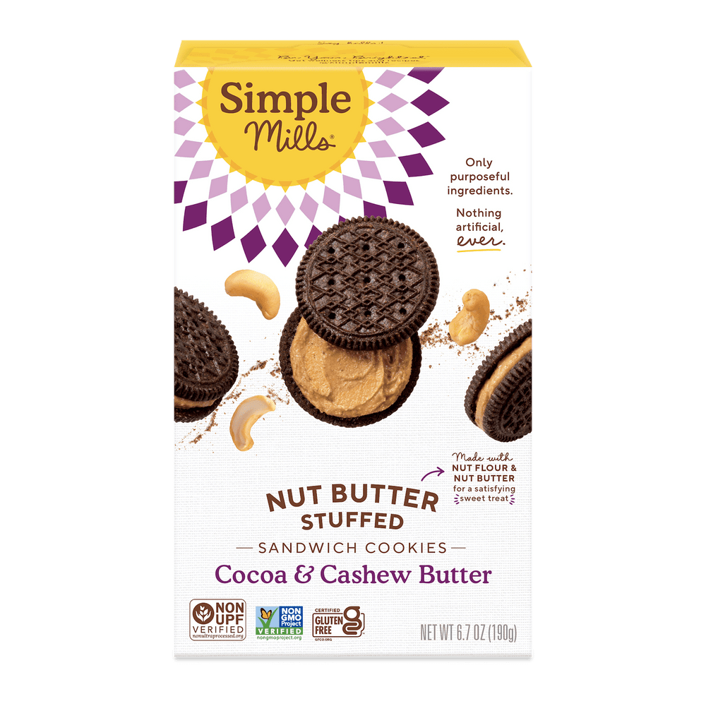 Simple Mills Nut Butter Stuffed Cocoa Cashew Creme sin gluten · Galletas · 190 g