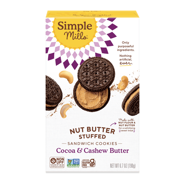 Simple Mills Nut Butter Stuffed Cocoa Cashew Creme sin gluten · Galletas · 190 g
