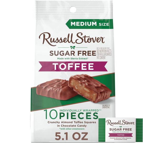 RUSSELL STOVER Toffee Squares in Chocolate Sugar Free · Caramelos · 145 g · bolsa