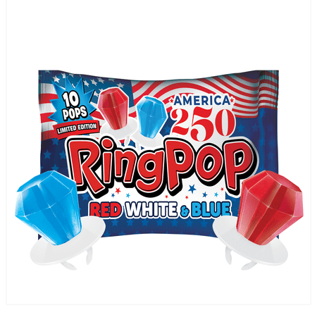 Ring Pop Party Pack Red White & Blue America 250 · Caramelos · 10 pzas