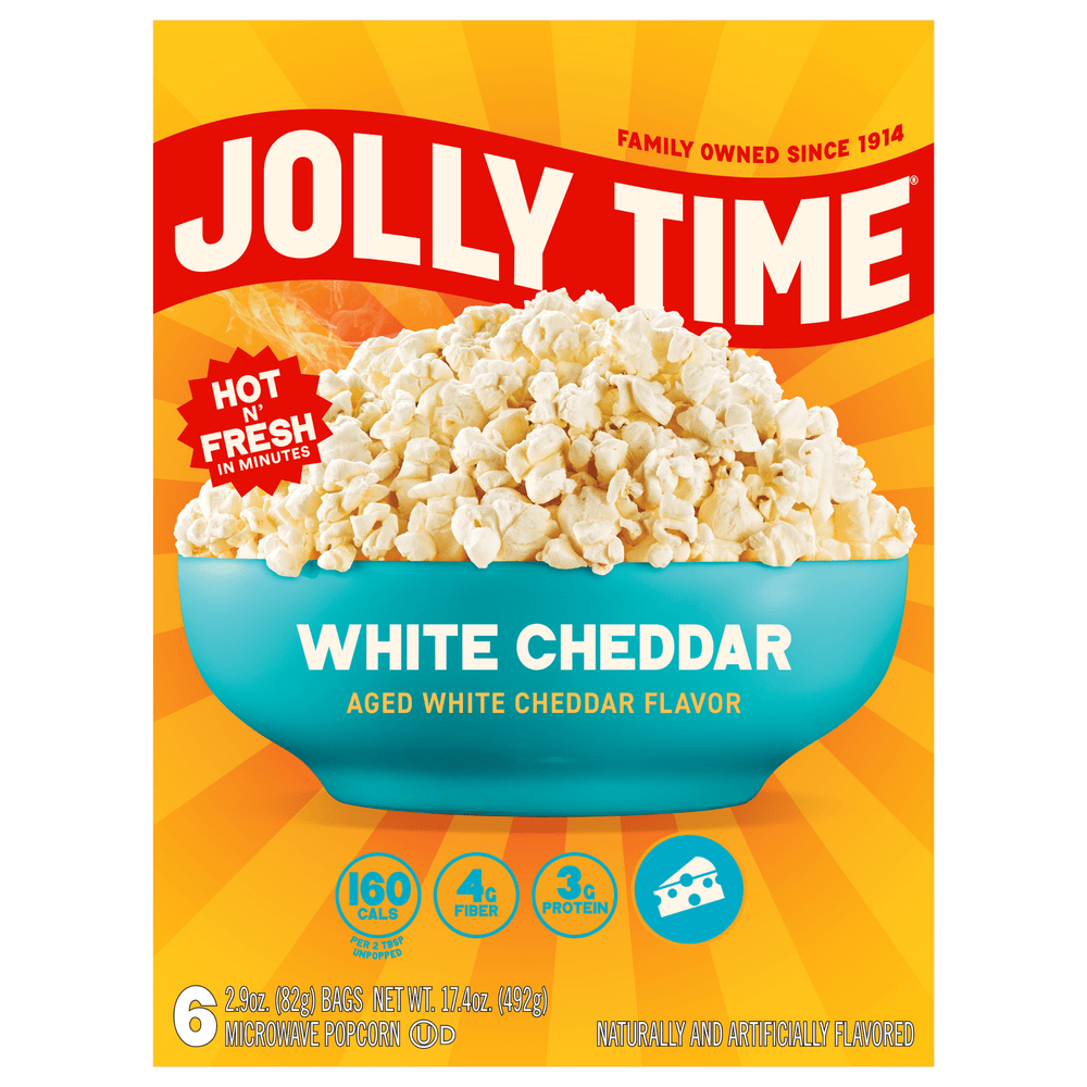 JOLLY TIME White Cheddar sin gluten · Palomitas · 6 pzas de 82 g