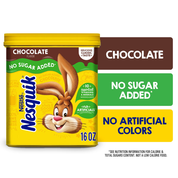 Nestle Nesquik No Sugar Added Chocolate Instant Stir In · Caramelos · 41 porciones · 454 g