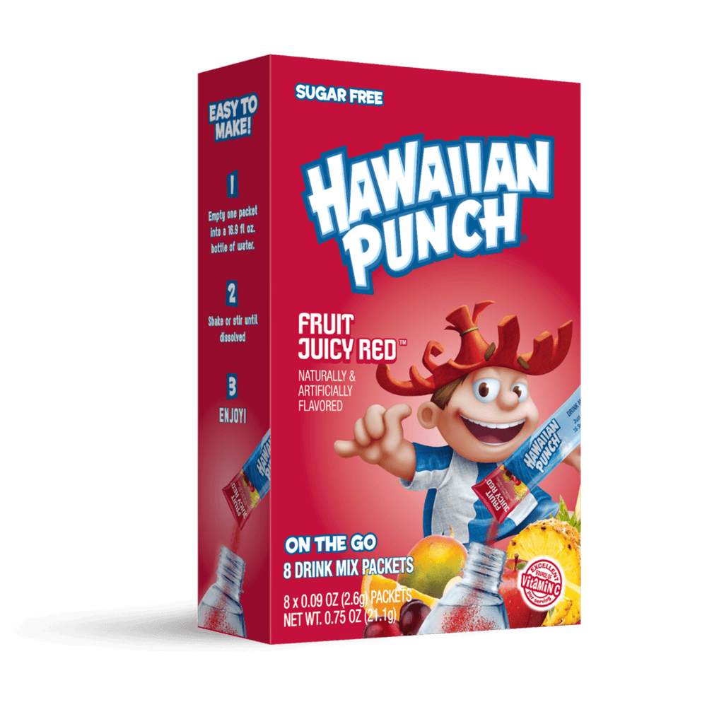 Hawaiian Punch Fruity Juicy Red Powder 8 Sticks Sugar-Free · Polvo para agua