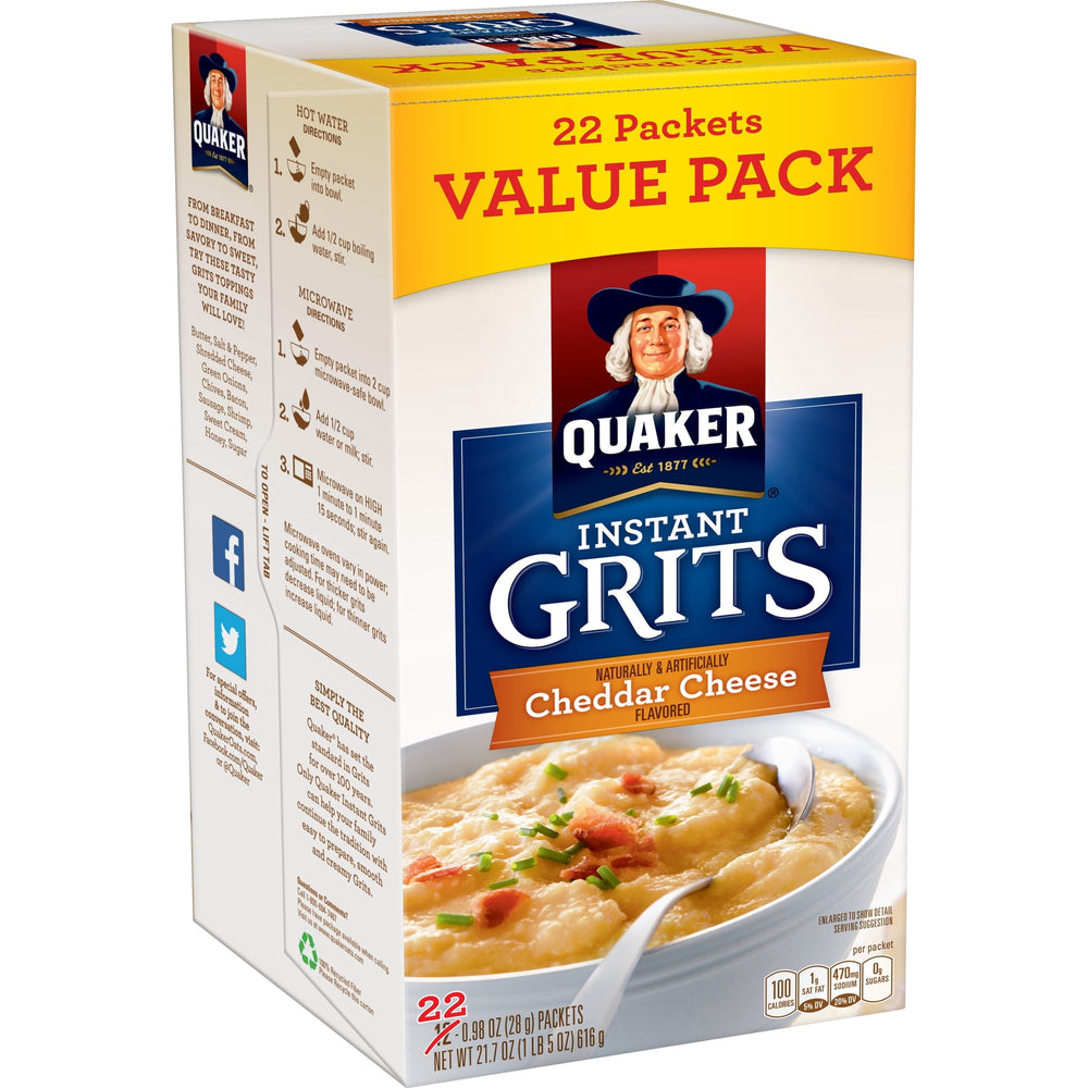 Quaker Instant Grits Cheddar Cheese Naturally · Cereal · 22 pzas de 28 g