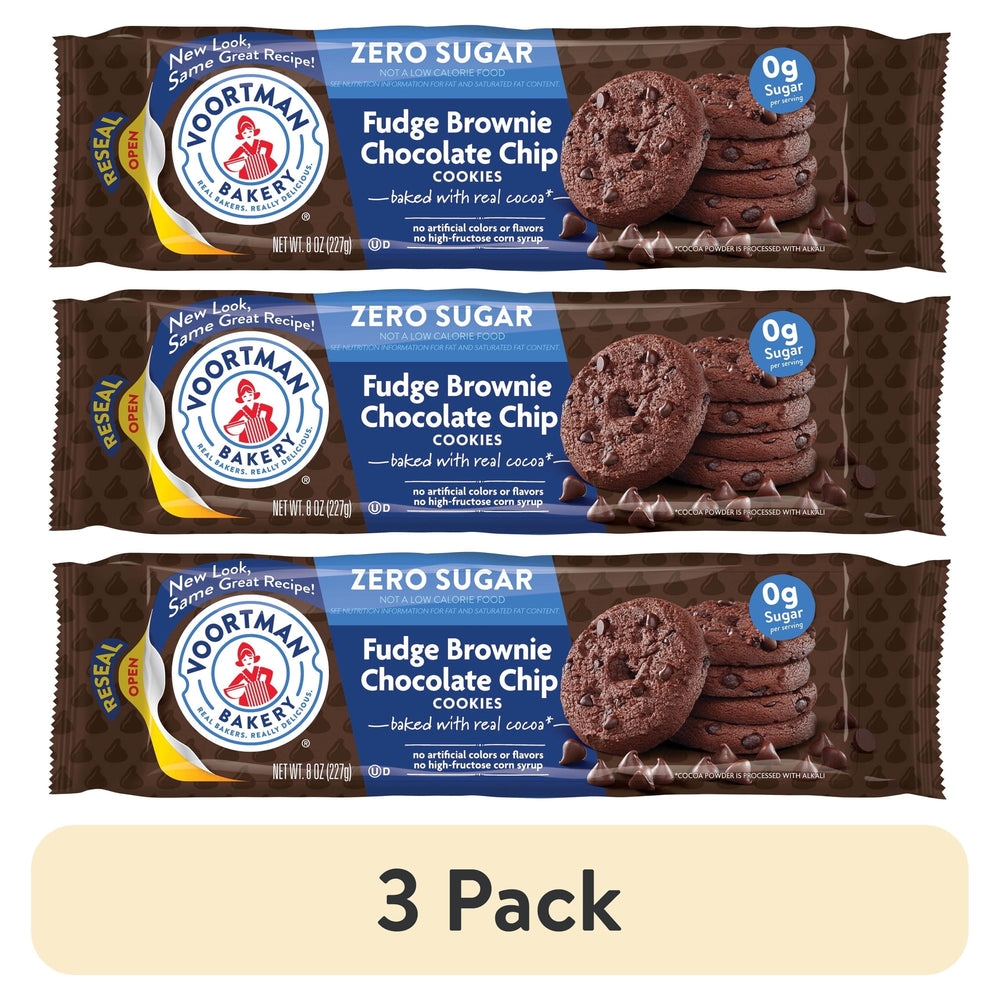 VOORTMAN Bakery Fudge Brownie Chocolate Chip Zero Sugar · Galletas · 3 pack de 227 g