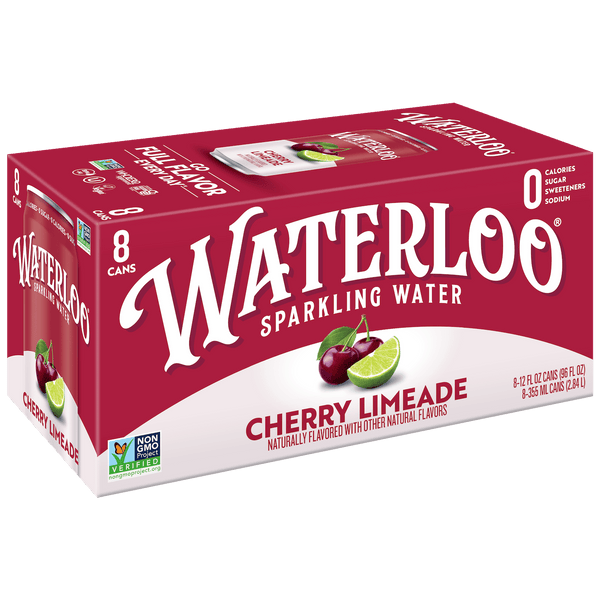 Waterloo Cherry Limeade · Agua mineral · 8 latas de 355 ml