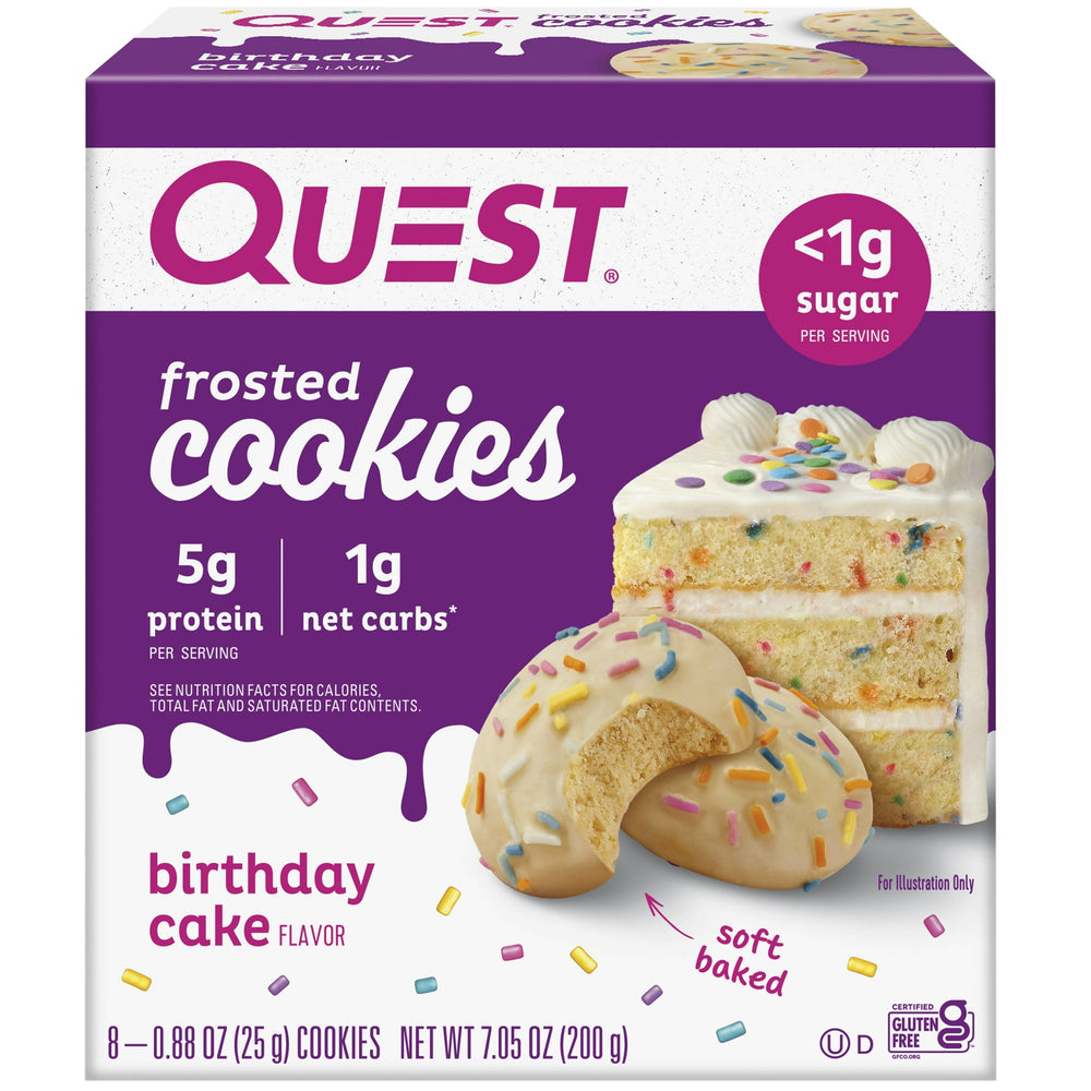Quest Frosted Protein Cookie Birthday Cake sin gluten · Galletas · 8 pzas