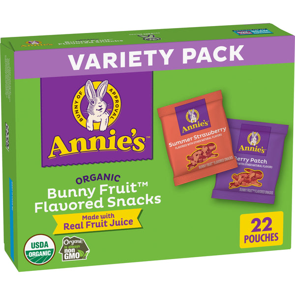 Annie's Bunny Fruit orgánico Variety Pack Summer Strawberry y Berry Patch · Gomitas de fruta · 22 pzas de 20 g
