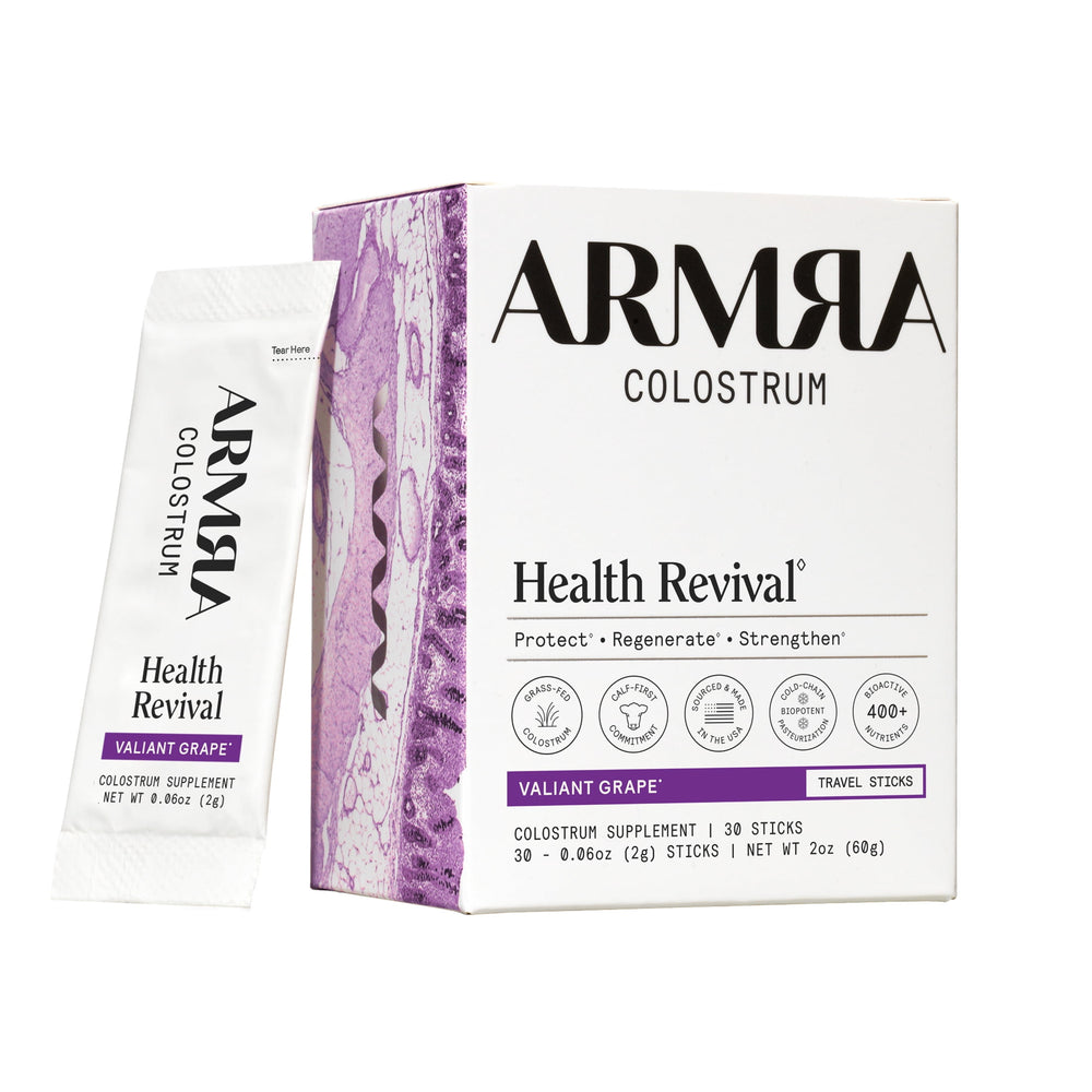 ARMRA Colostrum Valiant Grape Travel Sticks · Calostro en polvo · 30 sobres