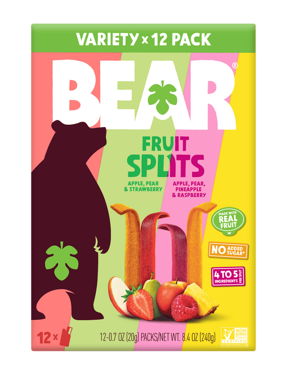BEAR Fruit Splits Variety · Tiras de fruta · 12 pzas de 20 g