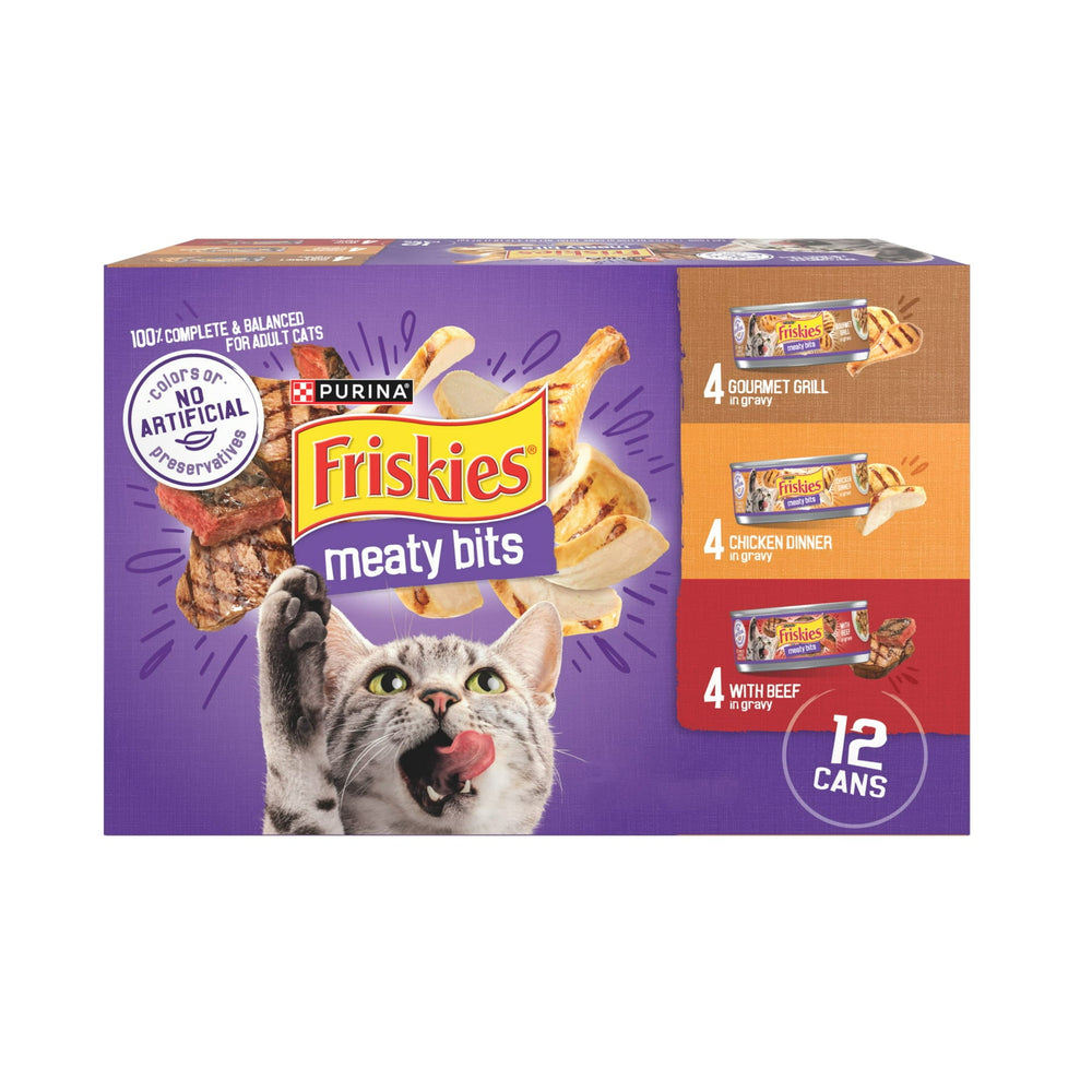 Purina Friskies Meaty Bits · Alimento húmedo para gatos · 12 latas de 5.5 oz