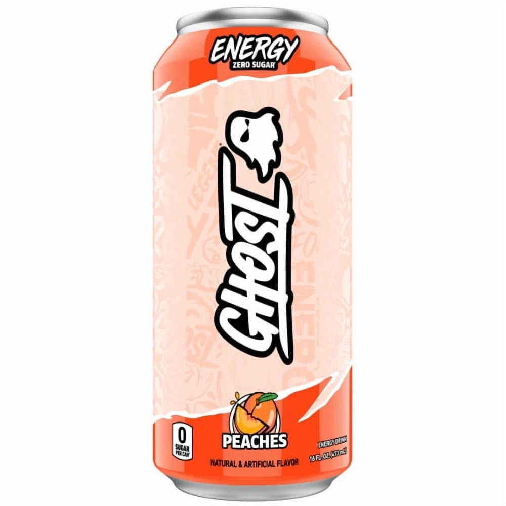 GHOST® ENERGY Peaches Zero Sugar · Bebida energética · 473 ml · lata