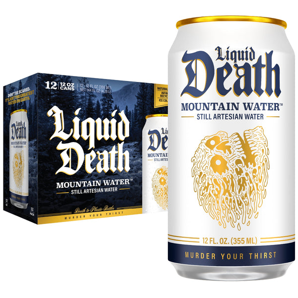 Liquid Death Mountain Water · Agua mineral · 12 latas de 355 ml