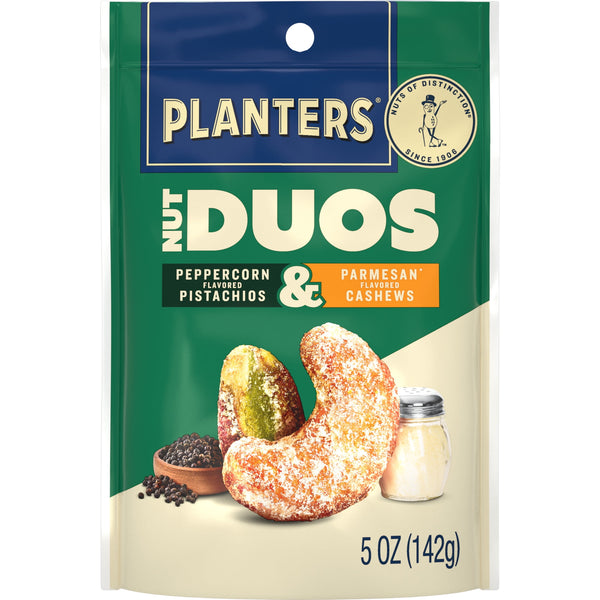 PLANTERS Nut Duos Peppercorn Pistachio and Parmesan Cashew · Nueces · 142 g · bolsa