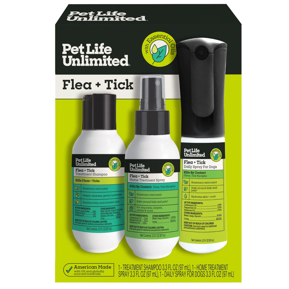 Pet Life Unlimited Flea + Tick · Kit antipulgas 3 pasos · 97 ml