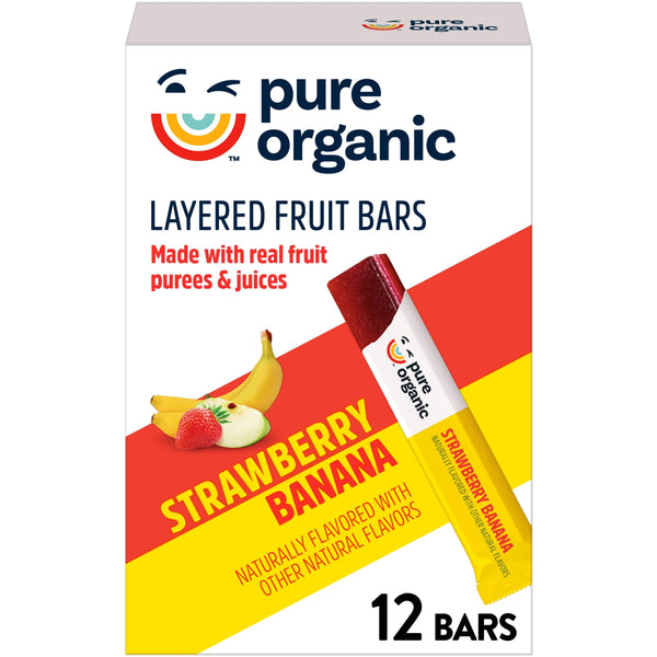 Pure Organic Layered Fruit Bars Strawberry Banana · Barras de fruta · 12 barras de 15 g