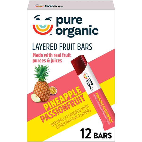 Pure Organic Layered Fruit Bars Pineapple Passionfruit · Barras de fruta · 12 barras de 15 g