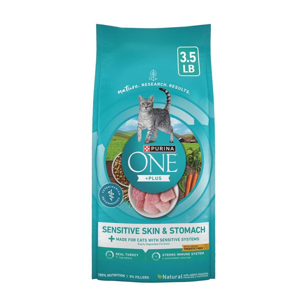 Purina ONE +Plus Sensitive · Alimento seco para gatos · 3.5 lb