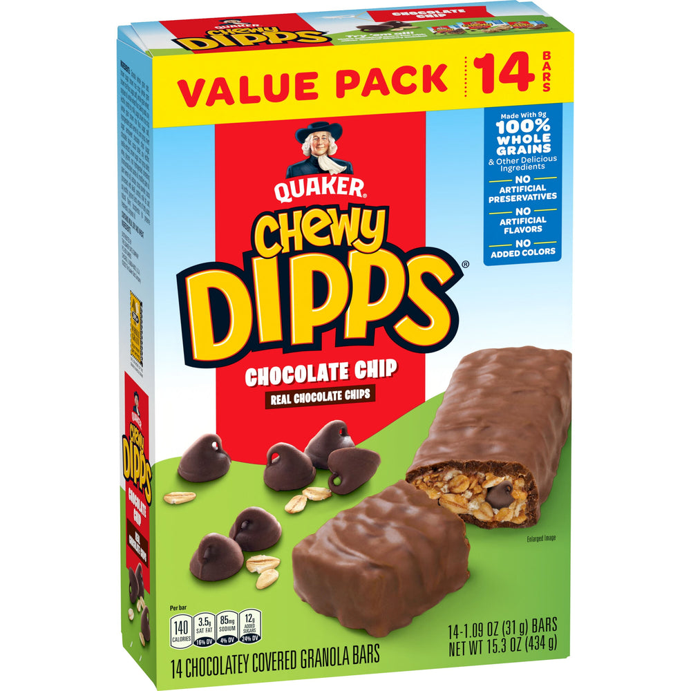 Quaker Dipps Chocolatey Covered Chocolate Chip · Barras · 14 pzas de 31 g