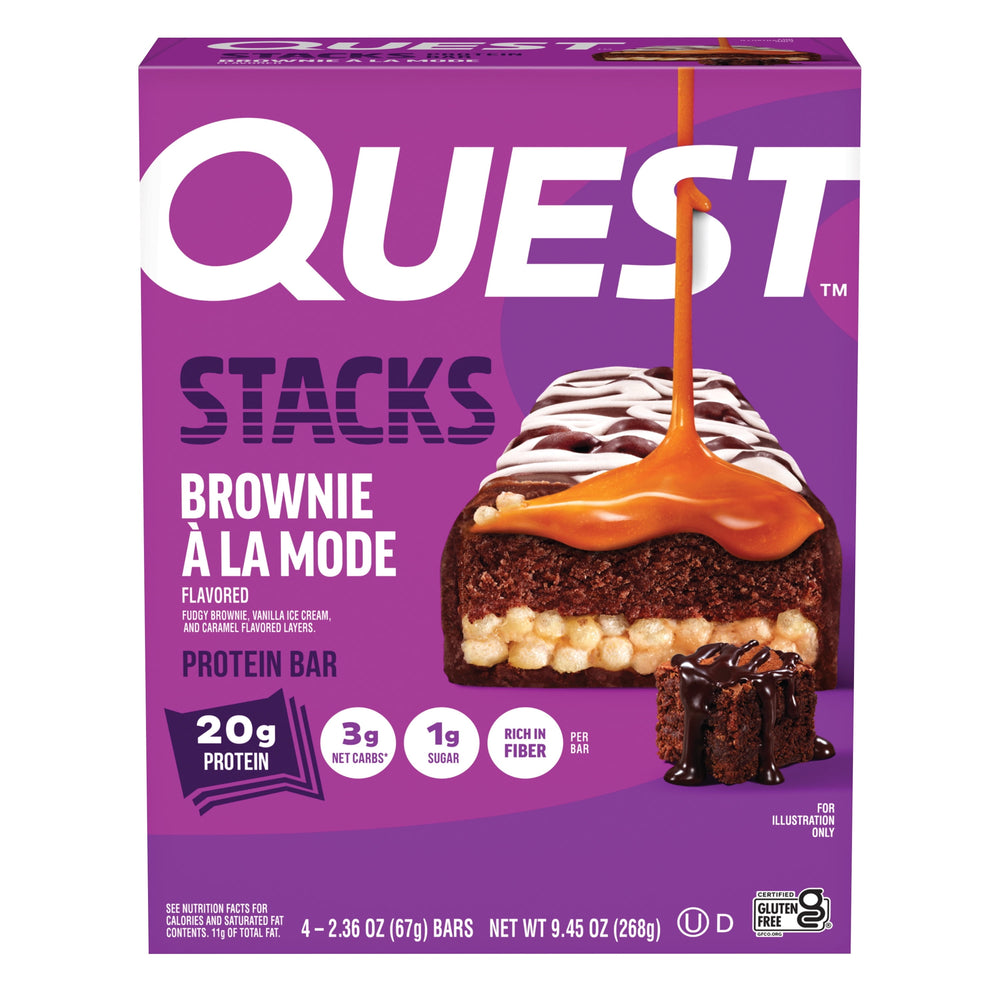 Quest Stacks Brownie à la Mode · Barra de proteína · 4 pzas de 67 g