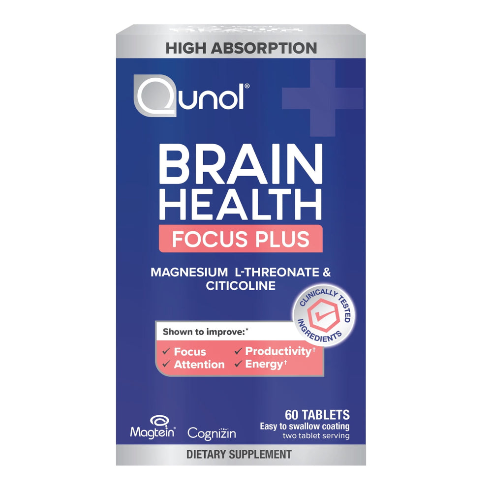 Qunol Brain Health Focus Plus · Suplemento cognitivo · 60 tabletas