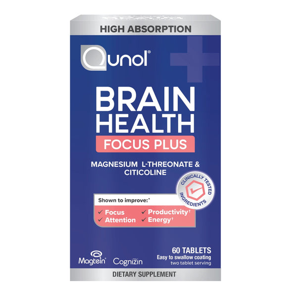 Qunol Brain Health Focus Plus · Suplemento cognitivo · 60 tabletas