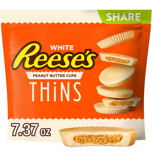 REESE'S THINS White Crème and Peanut Butter · Barra · 209 g · bolsa
