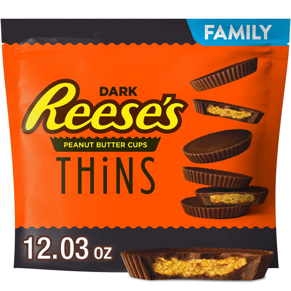Reese's Thins Dark Chocolate Peanut Butter Cups Family · Barra · 341 g · vasos
