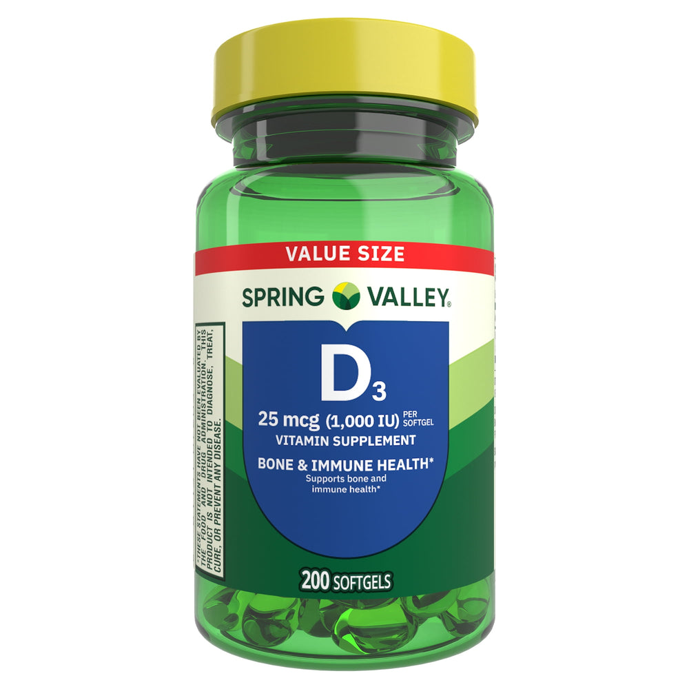 Spring Valley Vitamina D3 · Suplemento vitamínico · 200 cápsulas