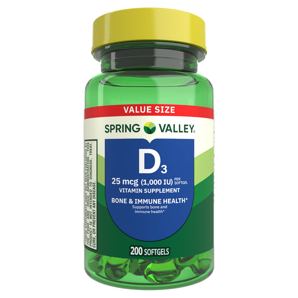 Spring Valley Vitamina D3 · Suplemento vitamínico · 200 cápsulas