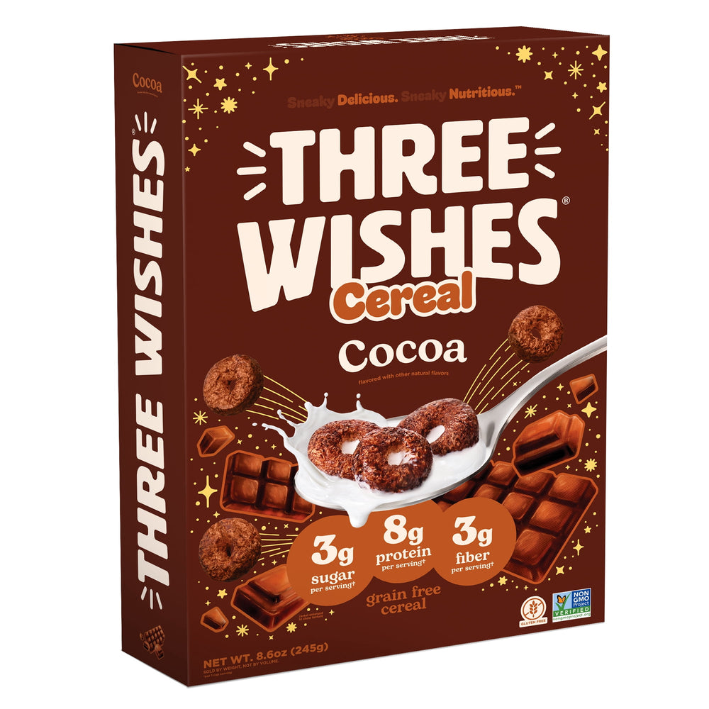 Three Wishes Cocoa sin gluten · Cereal sin granos sabor cacao · 244 g
