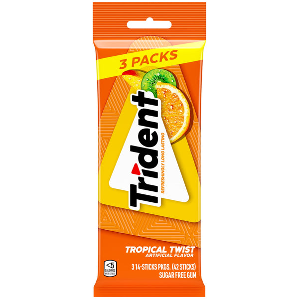 Trident Tropical Twist Sugar Free 3 Packs · Chicles y mentas · 3 paquetes de 14 pzas (42 total)