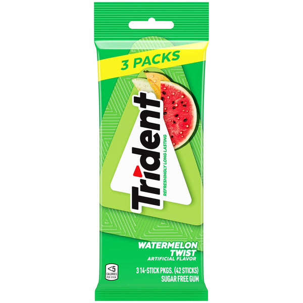 Trident Watermelon Twist Xylitol Sugar Free 3 Wallet Packs · Chicles y mentas · 3 paquetes de 14 pzas (42 total)