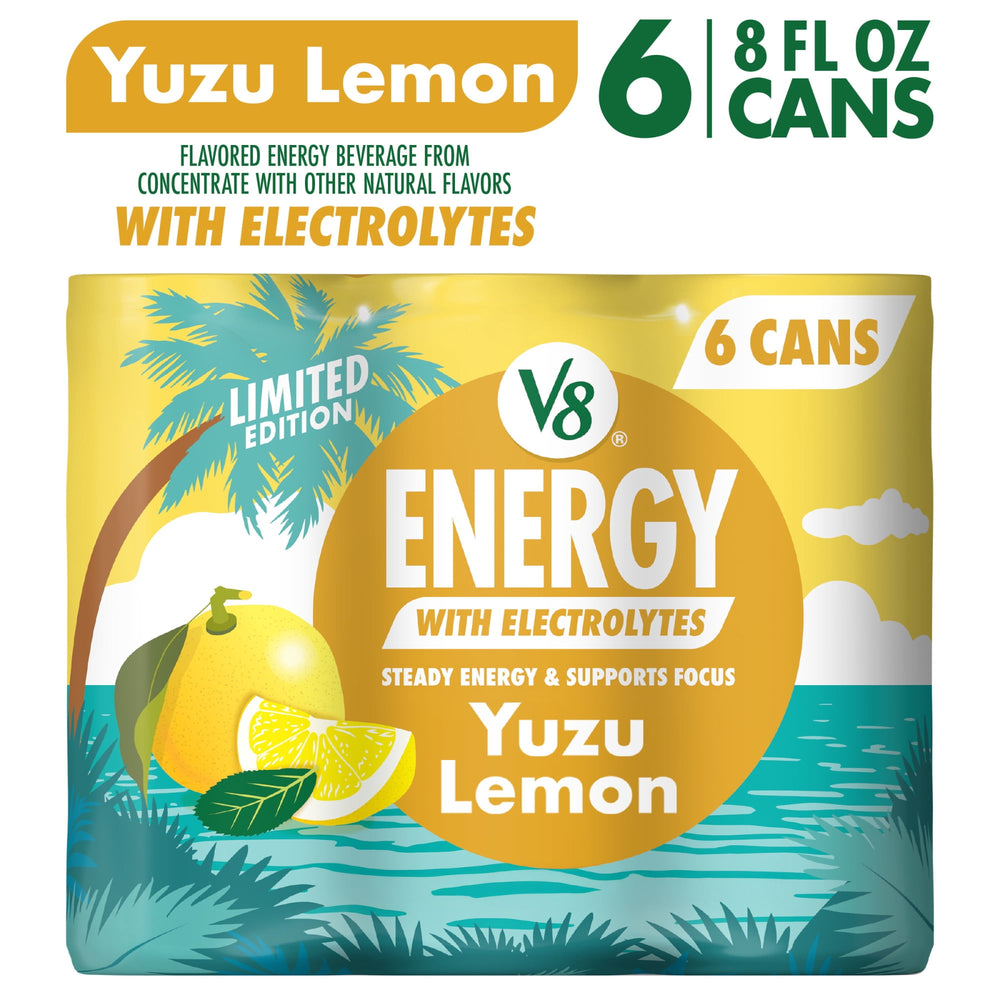 V8 Energy Yuzu Lemon · Bebida energética · 6 latas de 237 ml