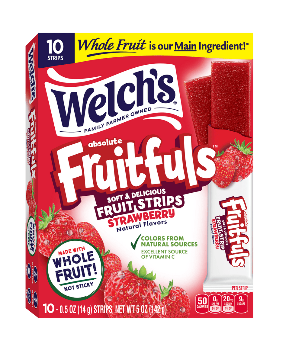 Welch's Fruitfuls Strawberry sin azúcar añadida · Tiras de fruta · 10 tiras de 14 g