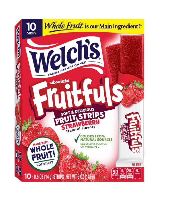 Welch's Fruitfuls Strawberry sin azúcar añadida · Tiras de fruta · 10 tiras de 14 g