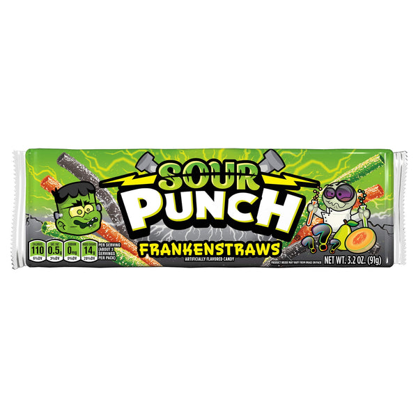 Sour Punch Frankenstraws Halloween · Caramelos · 91 g · charola
