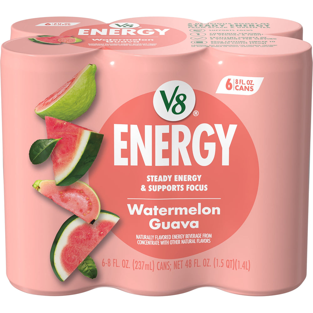 V8 Energy Watermelon Guava · Bebida energética · 6 latas de 237 ml