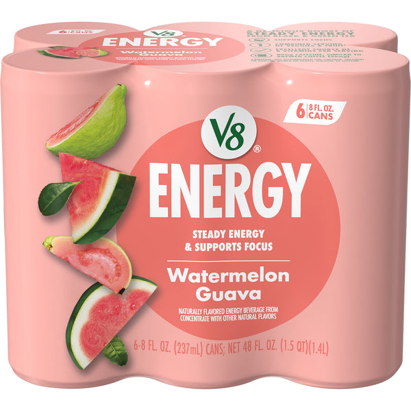 V8 Energy Watermelon Guava · Bebida energética · 6 latas de 237 ml