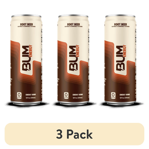 BUM Energy Root Beer Crash Free Focus Zero Sugar · Bebida energética · 3 latas de 355 ml