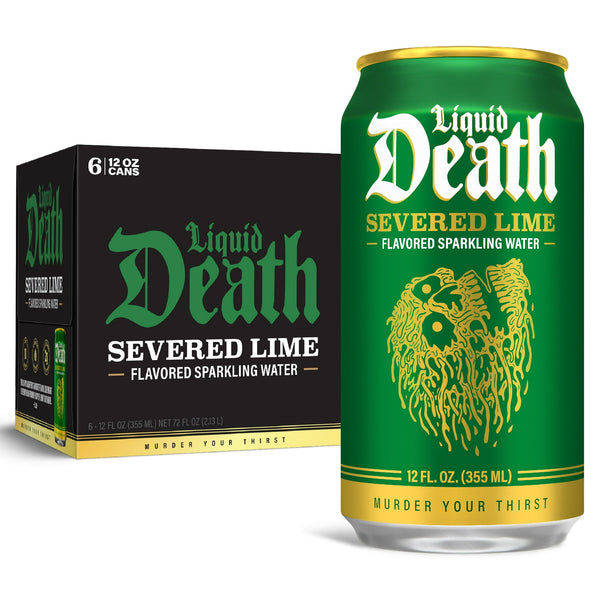 Liquid Death Severed Lime · Agua mineral · 6 latas de 355 ml